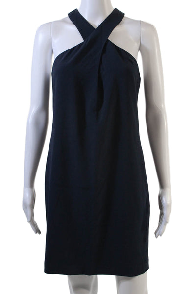 Club Monaco Womens Back Zip Sleeveless V Neck Shift Dress Navy Blue Size 0