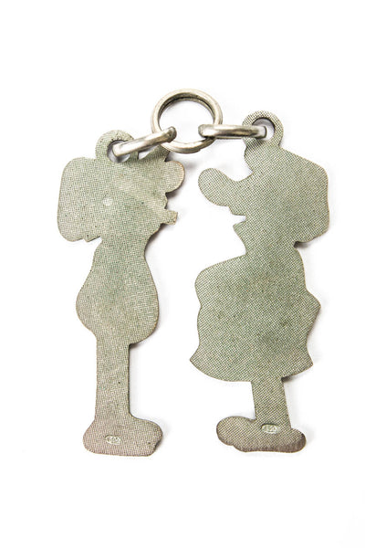 Designer Unisex Vintage 800 Silver Enamel Cartoon Couple Pendant Set of 2