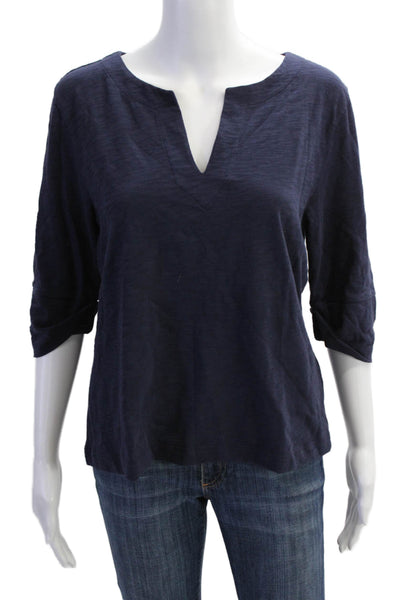 Lilla P Womens Long Sleeves Pullover Shirt Navy Blue Cotton Size Medium