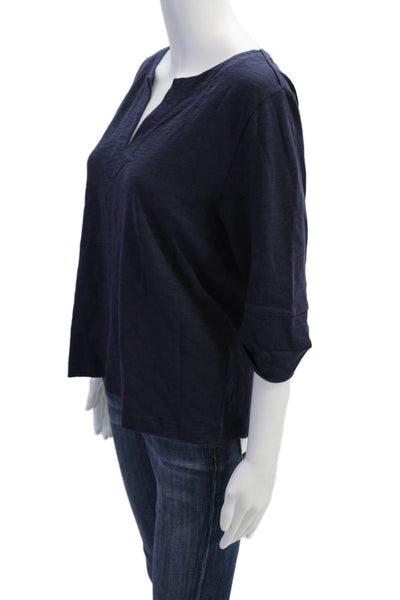 Lilla P Womens Long Sleeves Pullover Shirt Navy Blue Cotton Size Medium
