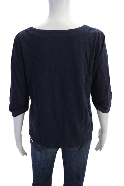 Lilla P Womens Long Sleeves Pullover Shirt Navy Blue Cotton Size Medium