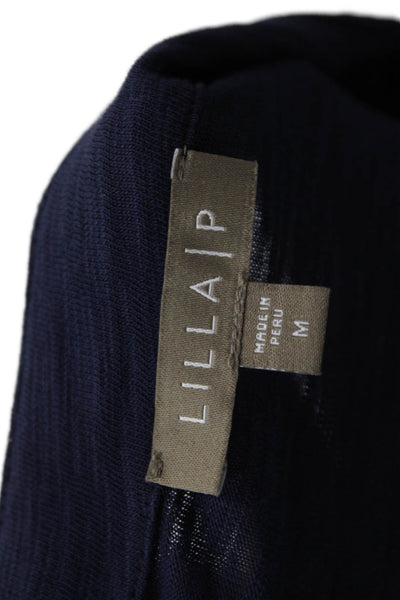 Lilla P Womens Long Sleeves Pullover Shirt Navy Blue Cotton Size Medium