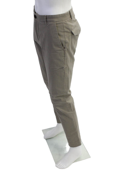 ATM Mens Mid Rise Zip Up Slim Leg Khaki Pants Beige Cotton Size 30