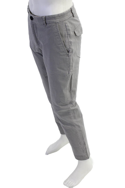 ATM Mens Mid Rise Zip Up Slim Leg Chino Pants Gray Cotton Blend Size 30