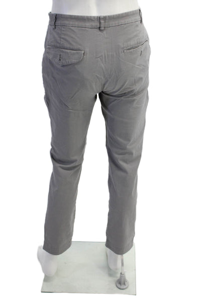 ATM Mens Mid Rise Zip Up Slim Leg Chino Pants Gray Cotton Blend Size 30