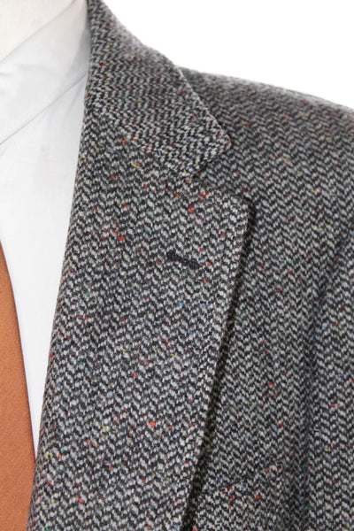 Today's Man Mens Wool Herringbone Buttoned Mock Neck Blazer Coat Gray Size EUR 4