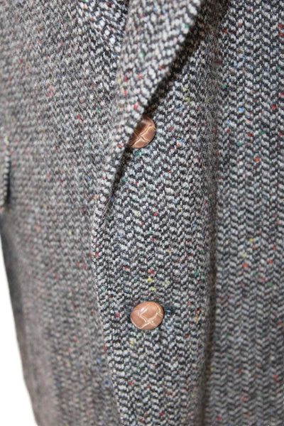 Today's Man Mens Wool Herringbone Buttoned Mock Neck Blazer Coat Gray Size EUR 4