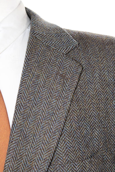 Nautica Mens Wool Herringbone Print Button Long Sleeve Blazer Brown Size EUR 48