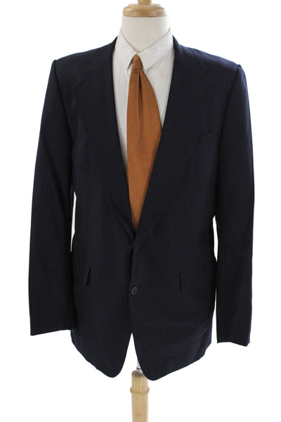 Hickey Freeman Mens Wool Striped Print Buttoned Blazer Navy Blue Size EUR 42L