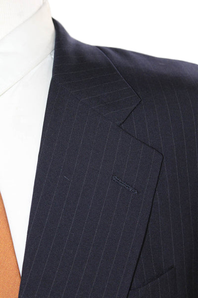 Hickey Freeman Mens Wool Striped Print Buttoned Blazer Navy Blue Size EUR 42L