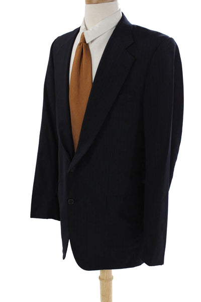 Hickey Freeman Mens Wool Striped Print Buttoned Blazer Navy Blue Size EUR 42L
