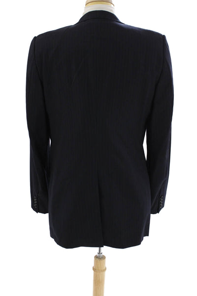 Hickey Freeman Mens Wool Striped Print Buttoned Blazer Navy Blue Size EUR 42L