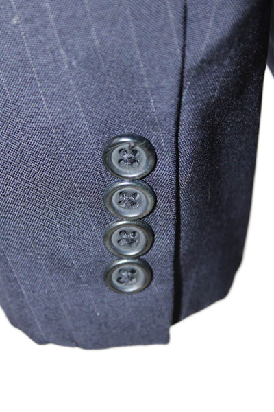 Hickey Freeman Mens Wool Striped Print Buttoned Blazer Navy Blue Size EUR 42L