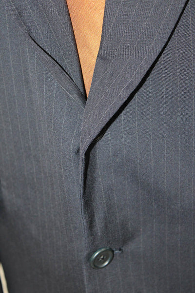 Hickey Freeman Mens Wool Striped Print Buttoned Blazer Navy Blue Size EUR 42L