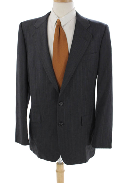 Hickey Freeman Mens Wool Striped Print Collared Blazer Jacket Gray Size EUR 42