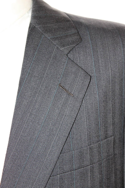Hickey Freeman Mens Wool Striped Print Collared Blazer Jacket Gray Size EUR 42