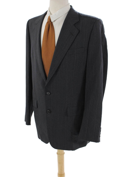 Hickey Freeman Mens Wool Striped Print Collared Blazer Jacket Gray Size EUR 42