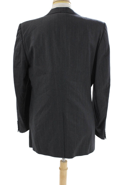 Hickey Freeman Mens Wool Striped Print Collared Blazer Jacket Gray Size EUR 42