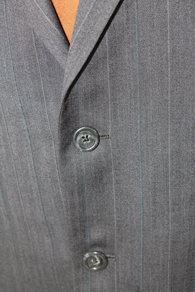 Hickey Freeman Mens Wool Striped Print Collared Blazer Jacket Gray Size EUR 42