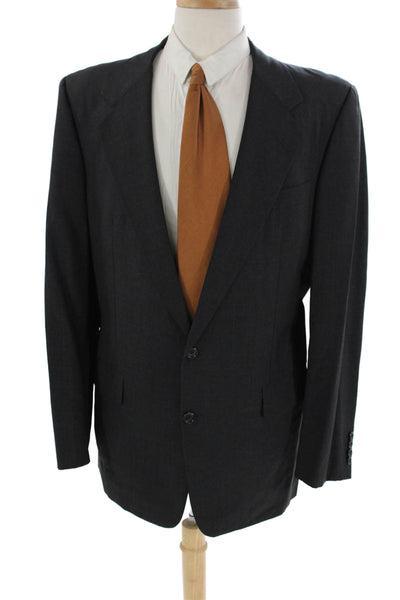 Hickey Freeman Mens Wool Darted Collared Long Sleeve Blazer Jacket Gray EUR 42