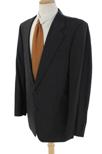 Hickey Freeman Mens Wool Darted Collared Long Sleeve Blazer Jacket Gray EUR 42