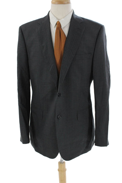 Ermenegildo Zegna Mens Wool Striped Buttoned Collared Blazer Gray Size EUR 42