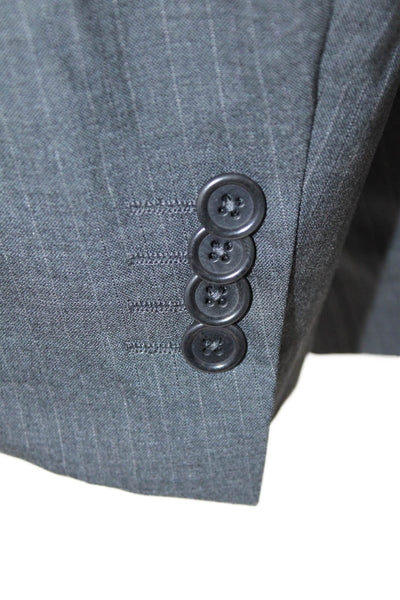 Ermenegildo Zegna Mens Wool Striped Buttoned Collared Blazer Gray Size EUR 42