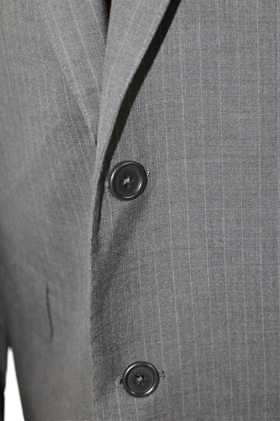 Ermenegildo Zegna Mens Wool Striped Buttoned Collared Blazer Gray Size EUR 42