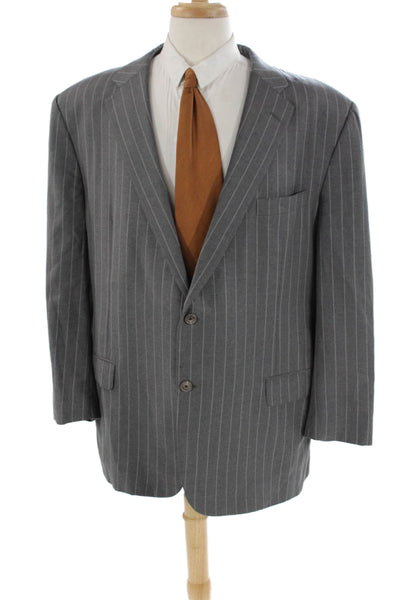 Hickey Freeman Mens Worsted Wool Striped Print Buttoned Blazer Gray Size EUR 50