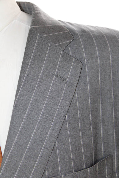 Hickey Freeman Mens Worsted Wool Striped Print Buttoned Blazer Gray Size EUR 50