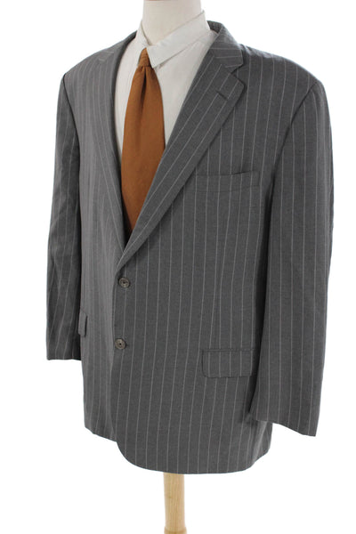 Hickey Freeman Mens Worsted Wool Striped Print Buttoned Blazer Gray Size EUR 50