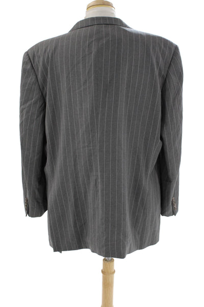 Hickey Freeman Mens Worsted Wool Striped Print Buttoned Blazer Gray Size EUR 50