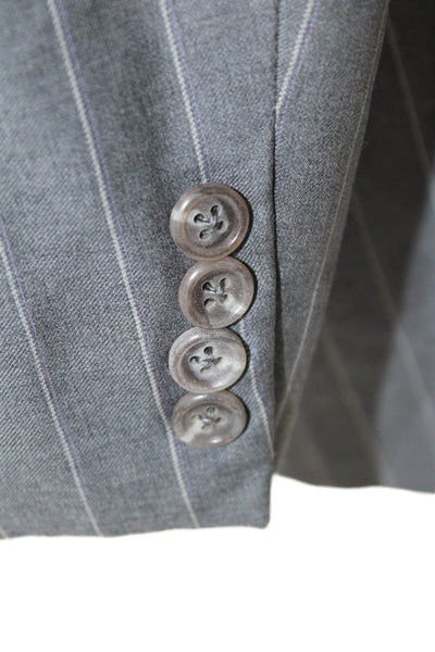 Hickey Freeman Mens Worsted Wool Striped Print Buttoned Blazer Gray Size EUR 50
