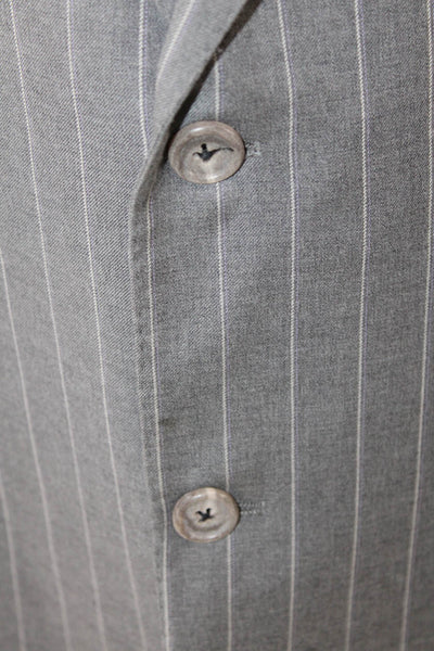 Hickey Freeman Mens Worsted Wool Striped Print Buttoned Blazer Gray Size EUR 50