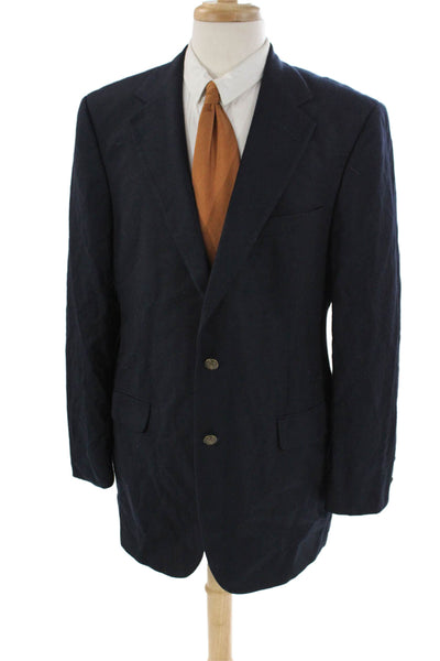 Bill Blass Mens Worsted Wool Buttoned Collared Blazer Navy Blue Size EUR 41L
