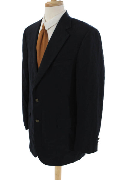 Bill Blass Mens Worsted Wool Buttoned Collared Blazer Navy Blue Size EUR 41L