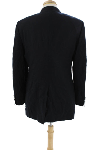Bill Blass Mens Worsted Wool Buttoned Collared Blazer Navy Blue Size EUR 41L