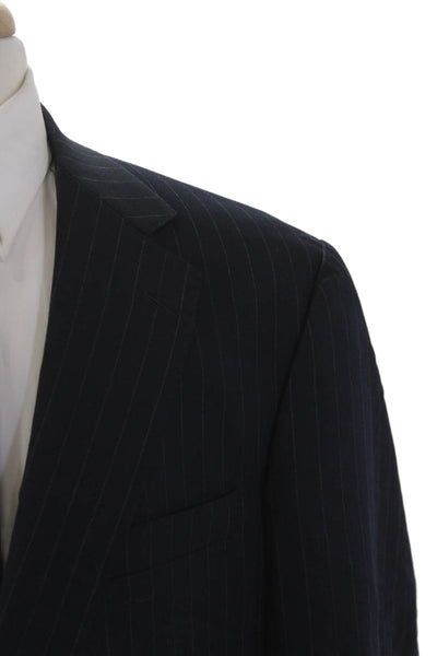 Samuelsohn Mesn Wool Striped Print Collared Two Button Blazer Blue Size 42