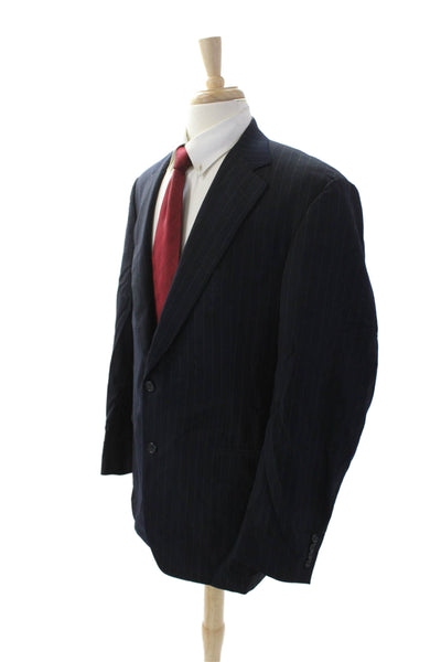 Samuelsohn Mesn Wool Striped Print Collared Two Button Blazer Blue Size 42