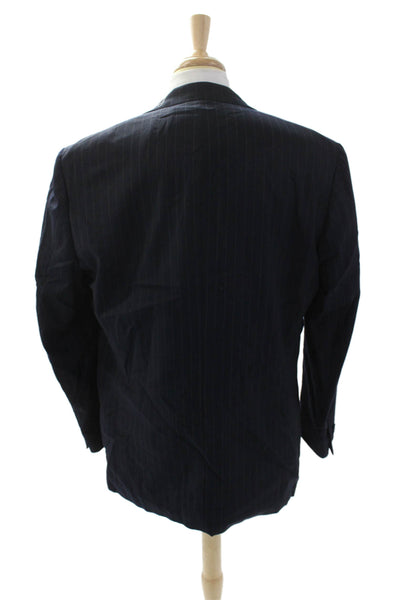 Samuelsohn Mesn Wool Striped Print Collared Two Button Blazer Blue Size 42