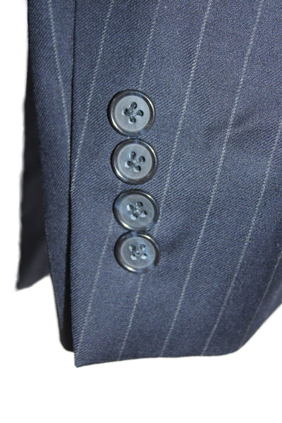 Samuelsohn Mesn Wool Striped Print Collared Two Button Blazer Blue Size 42