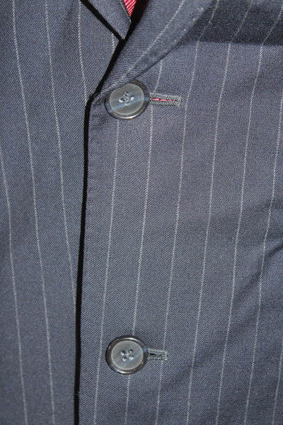 Samuelsohn Mesn Wool Striped Print Collared Two Button Blazer Blue Size 42