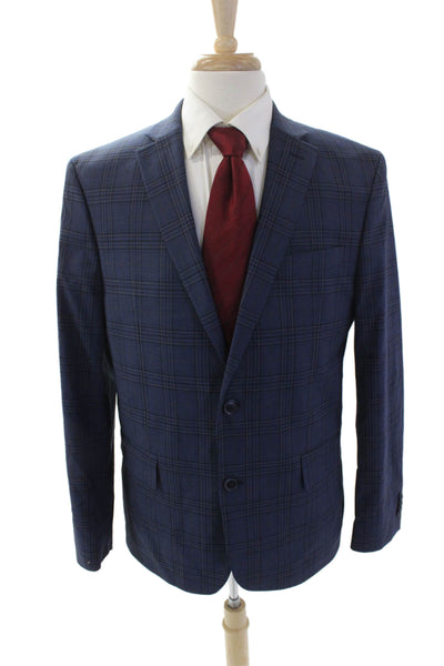 Ben Sherman Mens Pinstripe Collared Two Button Long Sleeve Blazer Blue Size 42