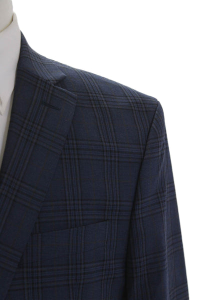 Ben Sherman Mens Pinstripe Collared Two Button Long Sleeve Blazer Blue Size 42