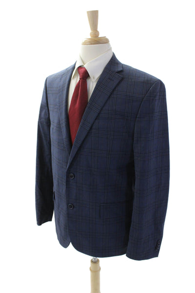 Ben Sherman Mens Pinstripe Collared Two Button Long Sleeve Blazer Blue Size 42
