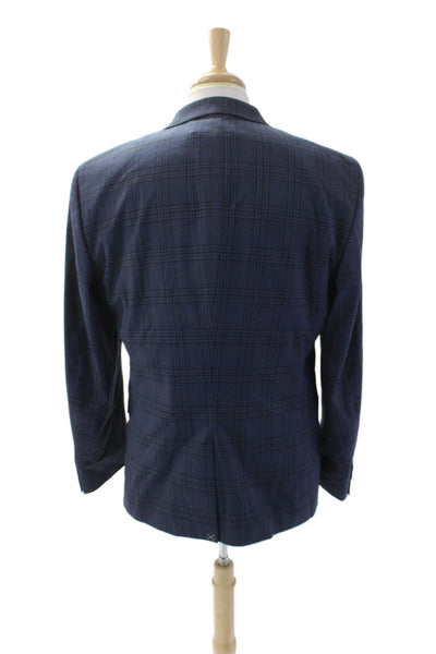 Ben Sherman Mens Pinstripe Collared Two Button Long Sleeve Blazer Blue Size 42