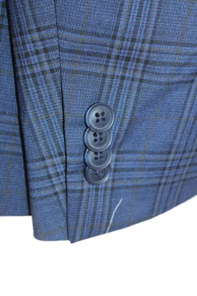 Ben Sherman Mens Pinstripe Collared Two Button Long Sleeve Blazer Blue Size 42