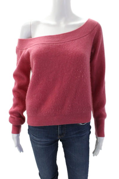 Intermix Womens Cashmere Ribbed Long Sleeves Pullover Sweater Pink Size Large