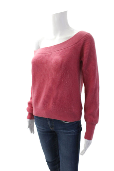Intermix Womens Cashmere Ribbed Long Sleeves Pullover Sweater Pink Size Large