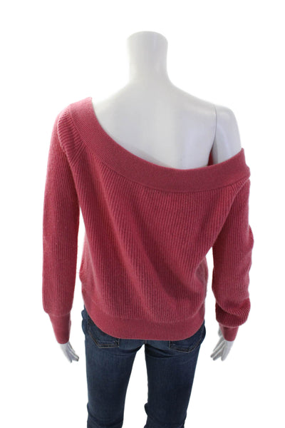 Intermix Womens Cashmere Ribbed Long Sleeves Pullover Sweater Pink Size Large